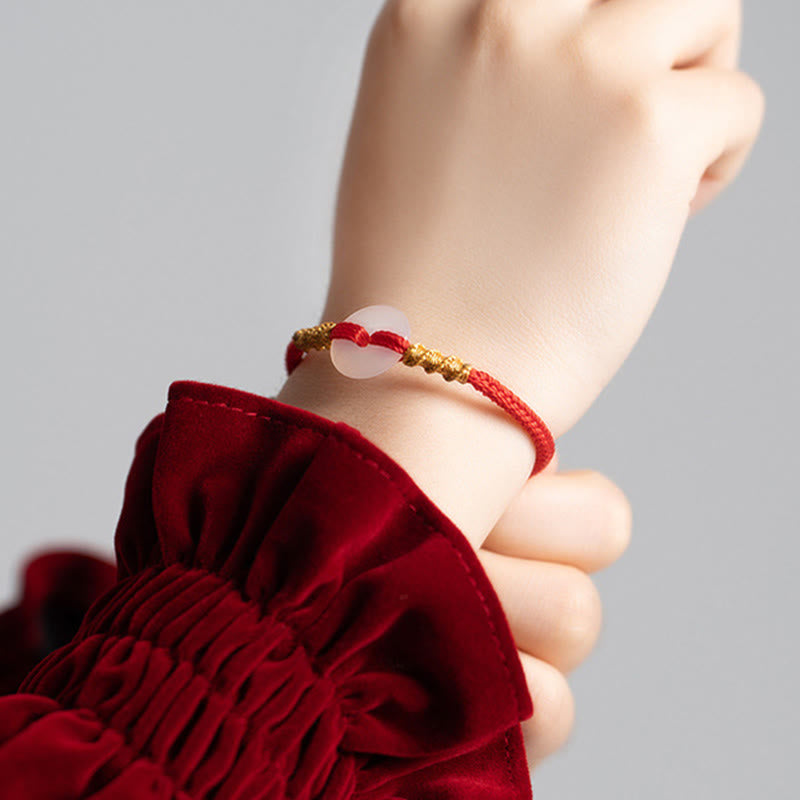 Wear FengShui White Chalcedony Peace Buckle Connection Rope Knot Bracelet