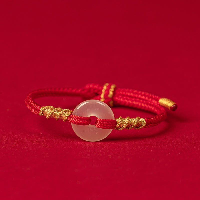 Wear FengShui White Chalcedony Peace Buckle Connection Rope Knot Bracelet