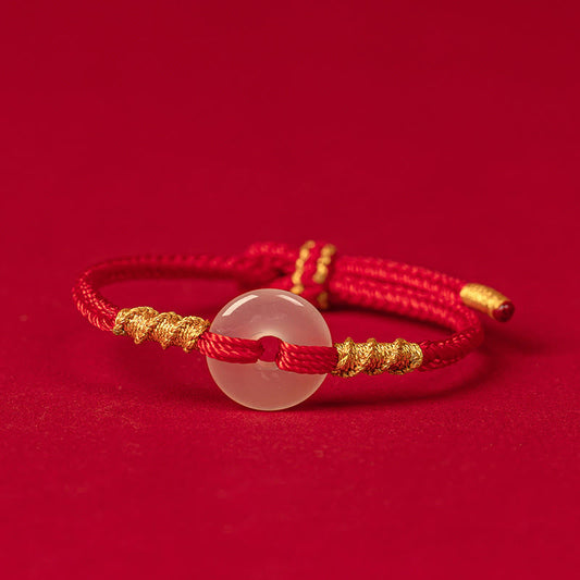 Wear FengShui White Chalcedony Peace Buckle Connection Rope Knot Bracelet