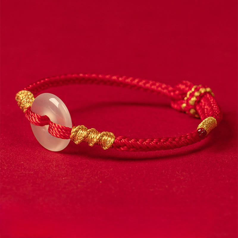 Wear FengShui White Chalcedony Peace Buckle Connection Rope Knot Bracelet