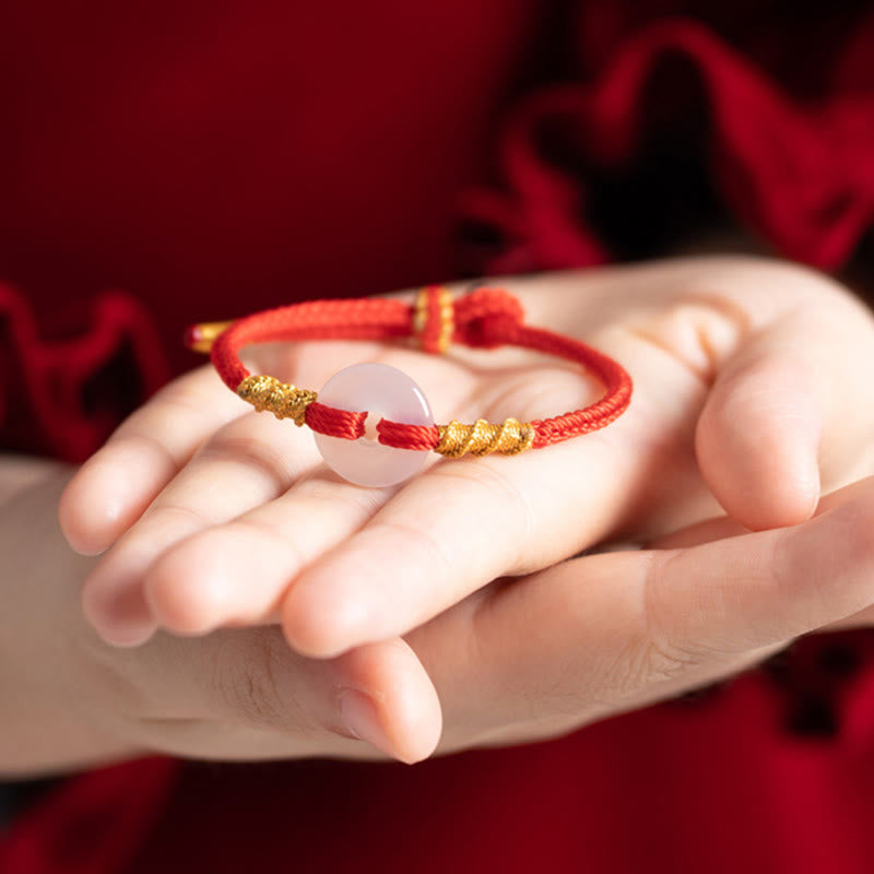 Wear FengShui White Chalcedony Peace Buckle Connection Rope Knot Bracelet
