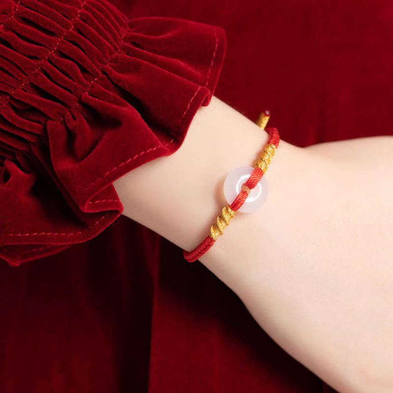 Wear FengShui White Chalcedony Peace Buckle Connection Rope Knot Bracelet