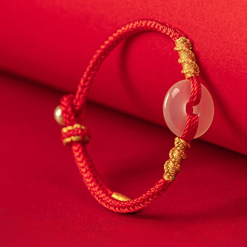 Wear FengShui White Chalcedony Peace Buckle Connection Rope Knot Bracelet