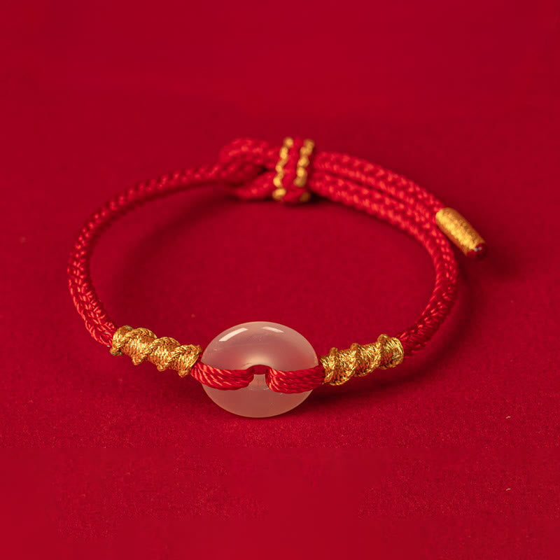 Wear FengShui White Chalcedony Peace Buckle Connection Rope Knot Bracelet