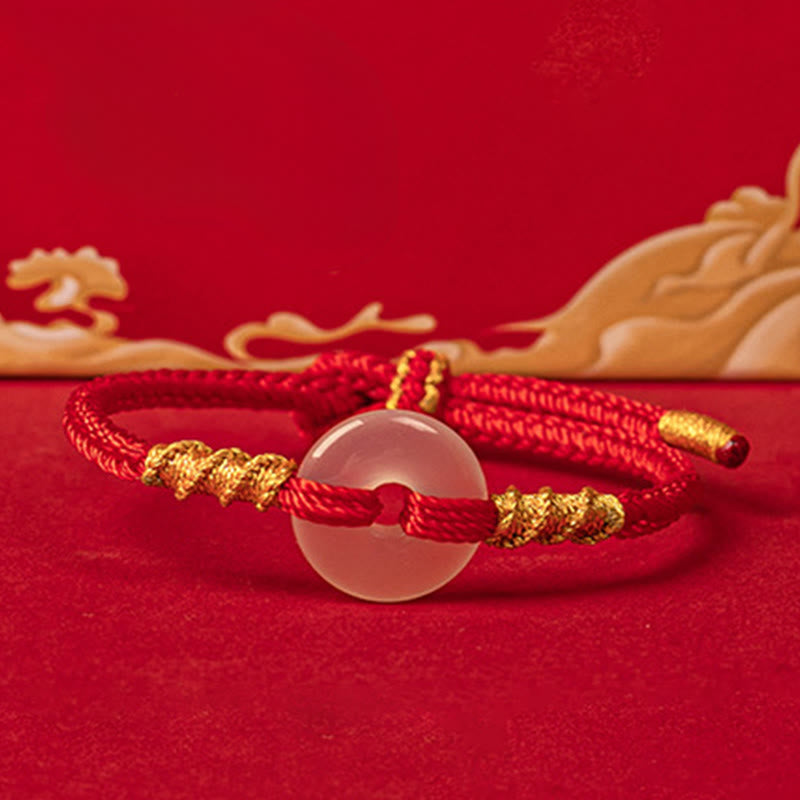 Wear FengShui White Chalcedony Peace Buckle Connection Rope Knot Bracelet