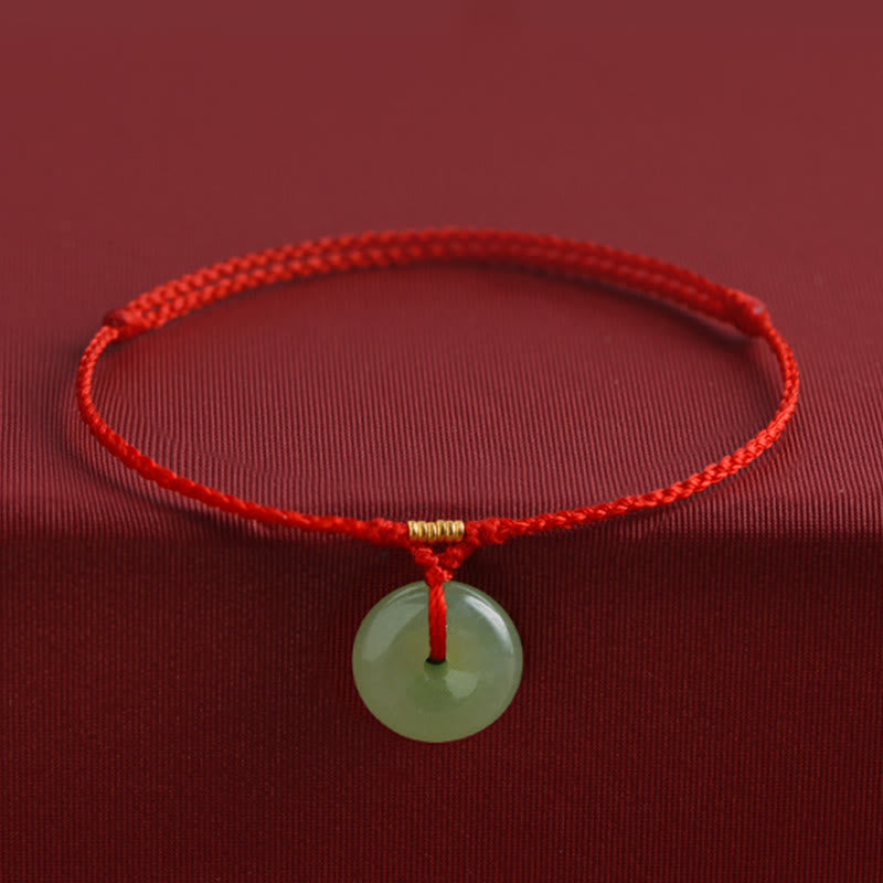 Wear FengShui Natural Hetian Jade Peace Buckle String Abundance Bracelet Anklet