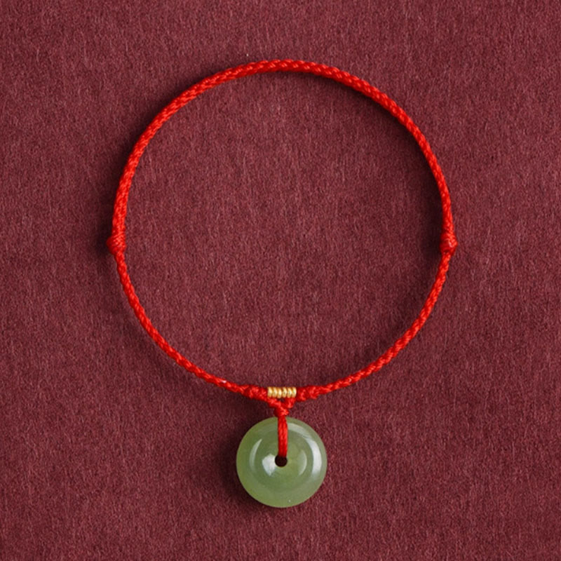 Wear FengShui Natural Hetian Jade Peace Buckle String Abundance Bracelet Anklet