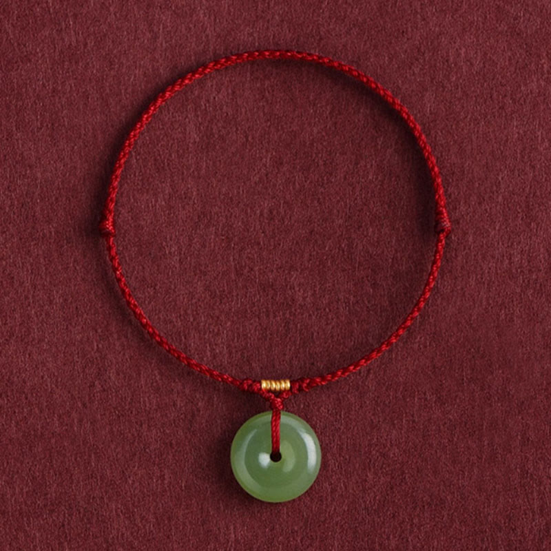 Wear FengShui Natural Hetian Jade Peace Buckle String Abundance Bracelet Anklet