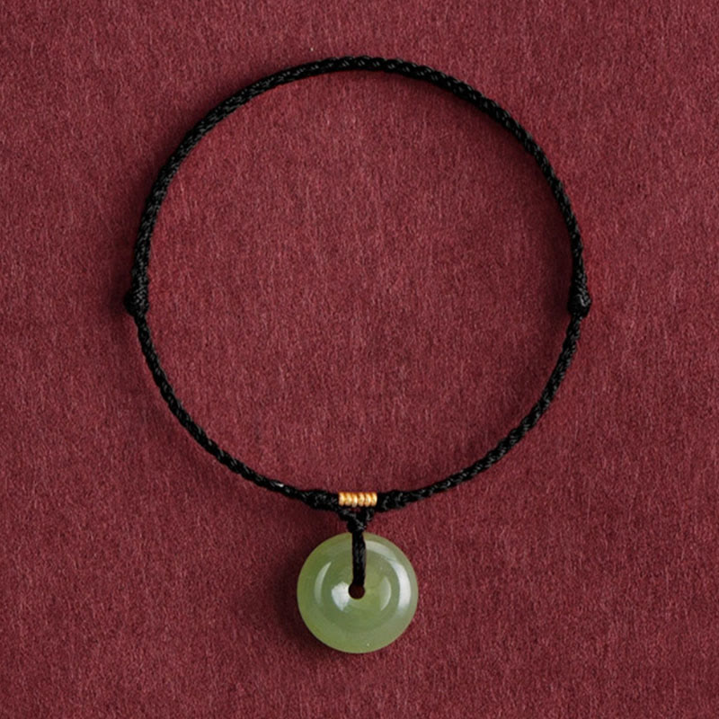Wear FengShui Natural Hetian Jade Peace Buckle String Abundance Bracelet Anklet