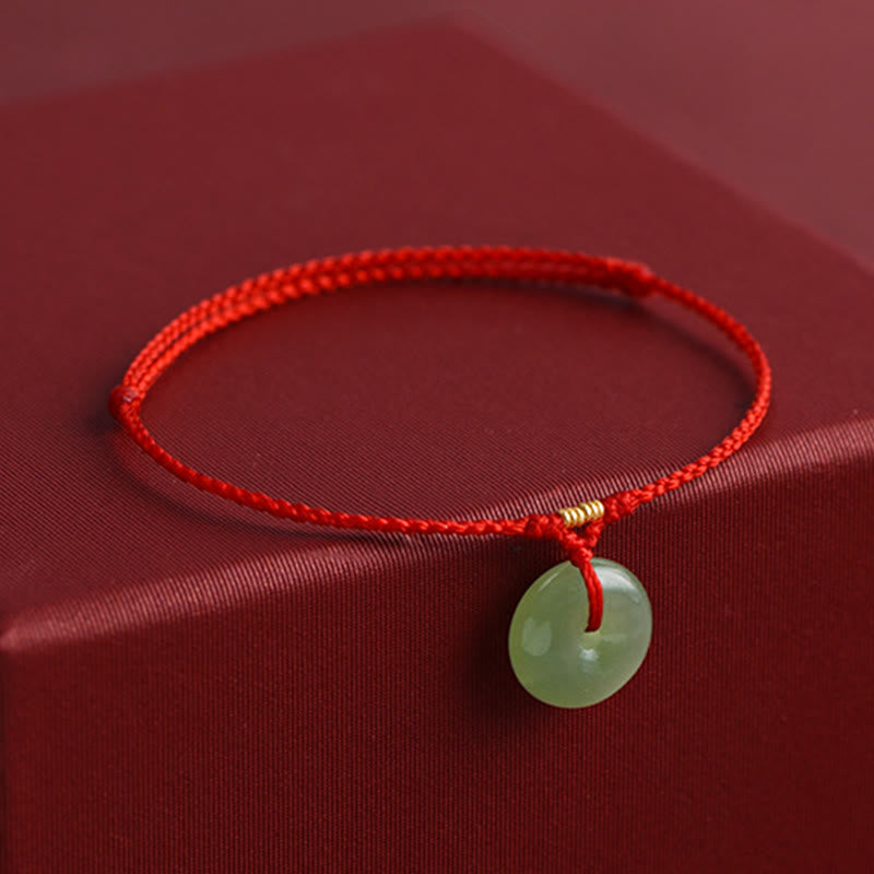 Wear FengShui Natural Hetian Jade Peace Buckle String Abundance Bracelet Anklet