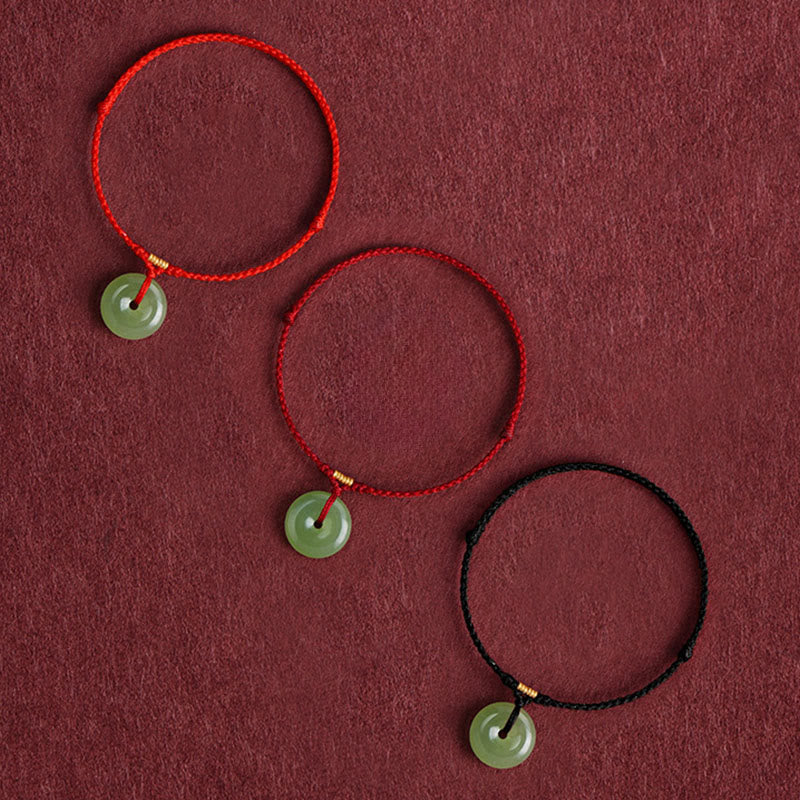 Wear FengShui Natural Hetian Jade Peace Buckle String Abundance Bracelet Anklet