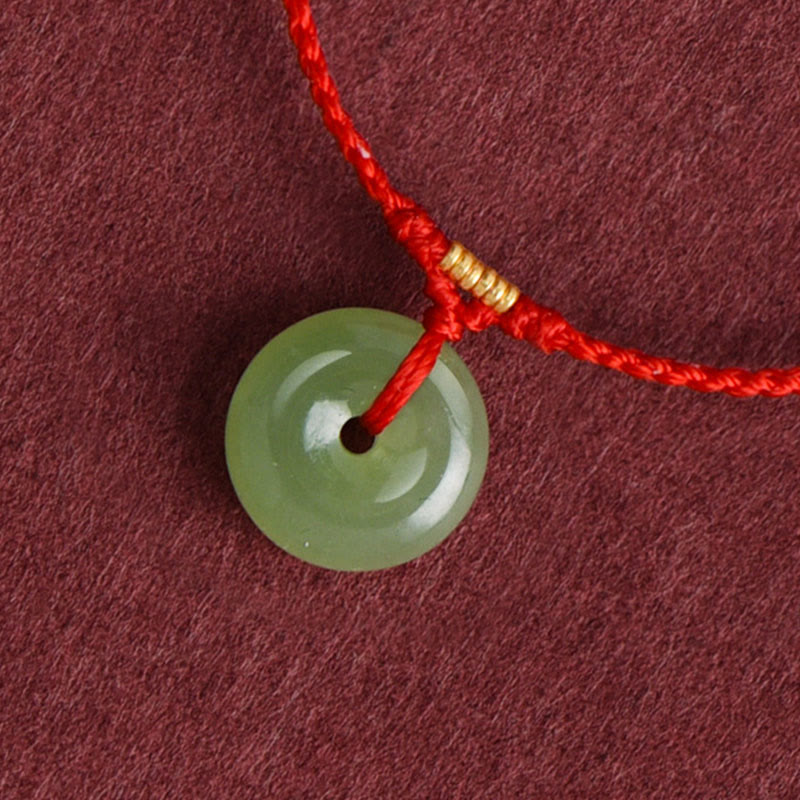 Wear FengShui Natural Hetian Jade Peace Buckle String Abundance Bracelet Anklet
