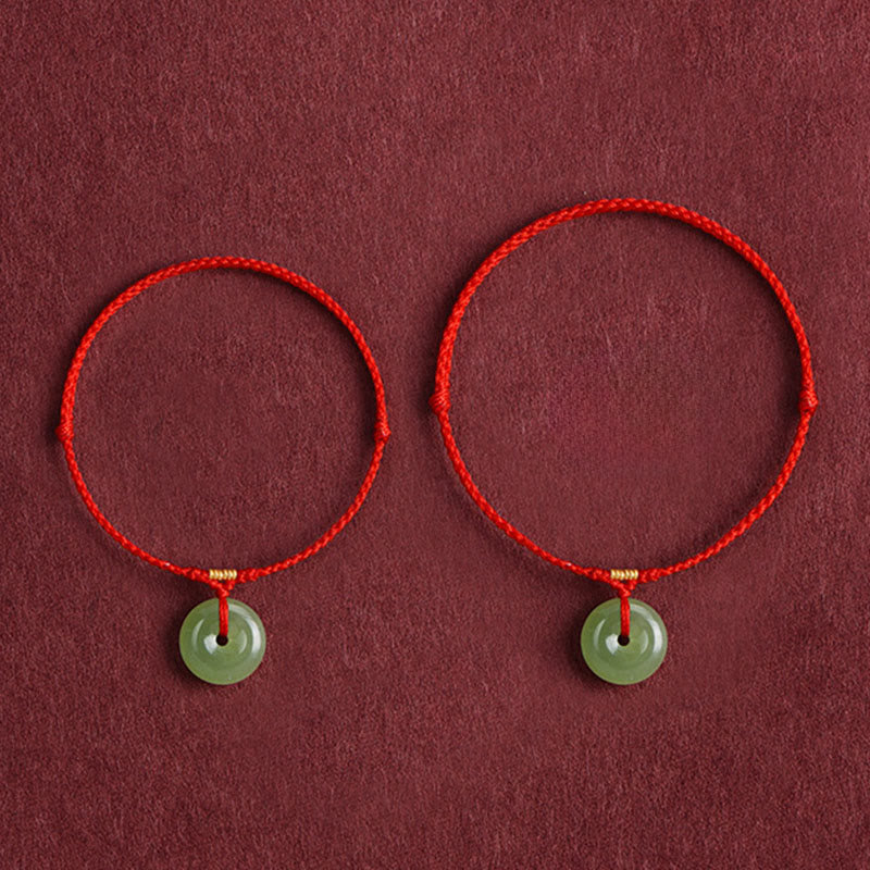 Wear FengShui Natural Hetian Jade Peace Buckle String Abundance Bracelet Anklet
