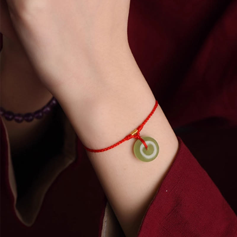 Wear FengShui Natural Hetian Jade Peace Buckle String Abundance Bracelet Anklet
