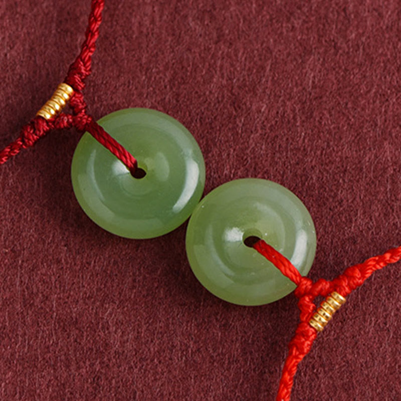 Wear FengShui Natural Hetian Jade Peace Buckle String Abundance Bracelet Anklet