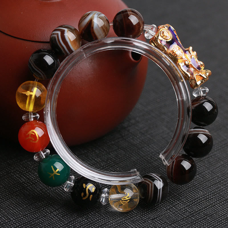 Wear FengShui Sardonyx Beads Five Elements Change Color Pi Xiu Positive Bracelet