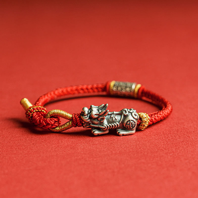 Wear FengShui 925 Sterling Silver Pixiu Om Mani Padme Hum Protection String Bracelet
