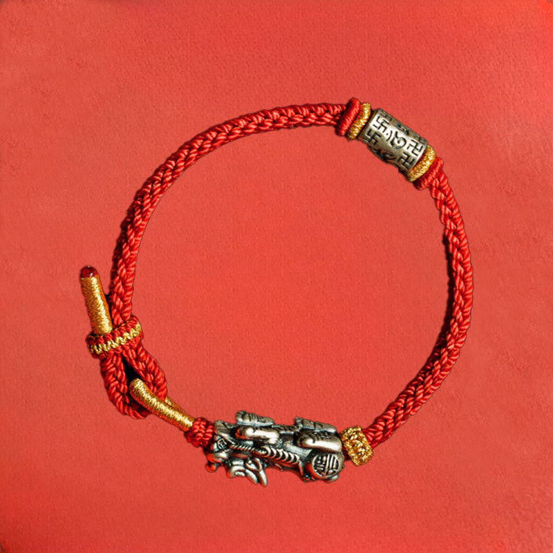 Wear FengShui 925 Sterling Silver Pixiu Om Mani Padme Hum Protection String Bracelet