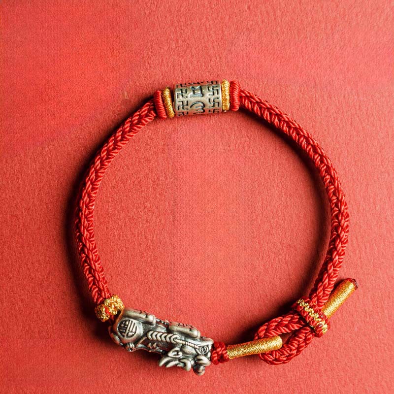 Wear FengShui 925 Sterling Silver Pixiu Om Mani Padme Hum Protection String Bracelet