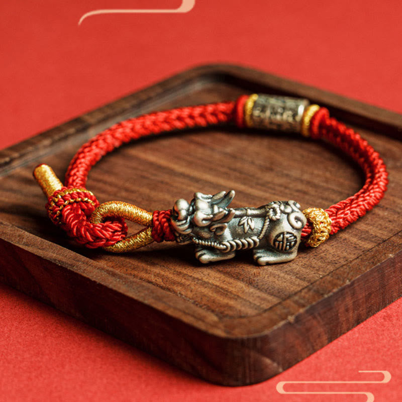 Wear FengShui 925 Sterling Silver Pixiu Om Mani Padme Hum Protection String Bracelet