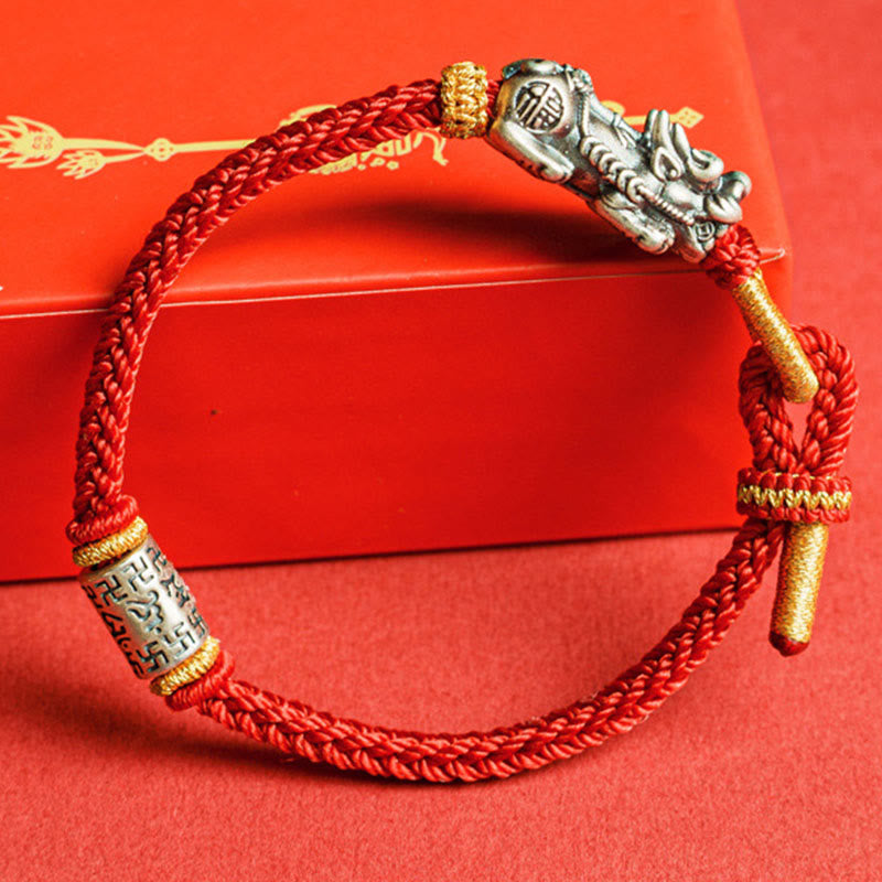 Wear FengShui 925 Sterling Silver Pixiu Om Mani Padme Hum Protection String Bracelet