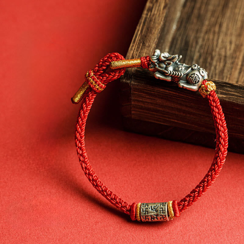 Wear FengShui 925 Sterling Silver Pixiu Om Mani Padme Hum Protection String Bracelet