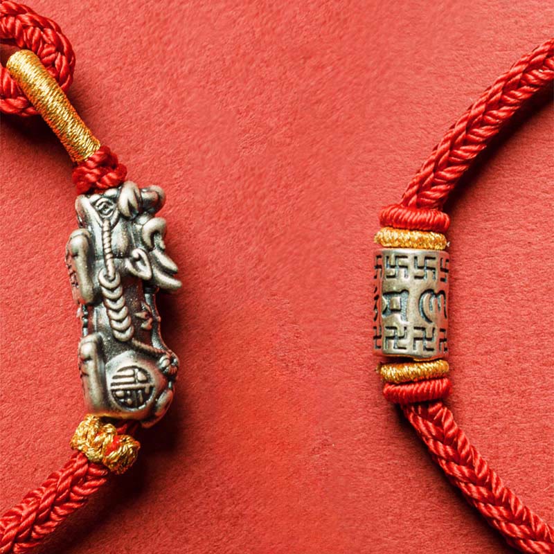 Wear FengShui 925 Sterling Silver Pixiu Om Mani Padme Hum Protection String Bracelet