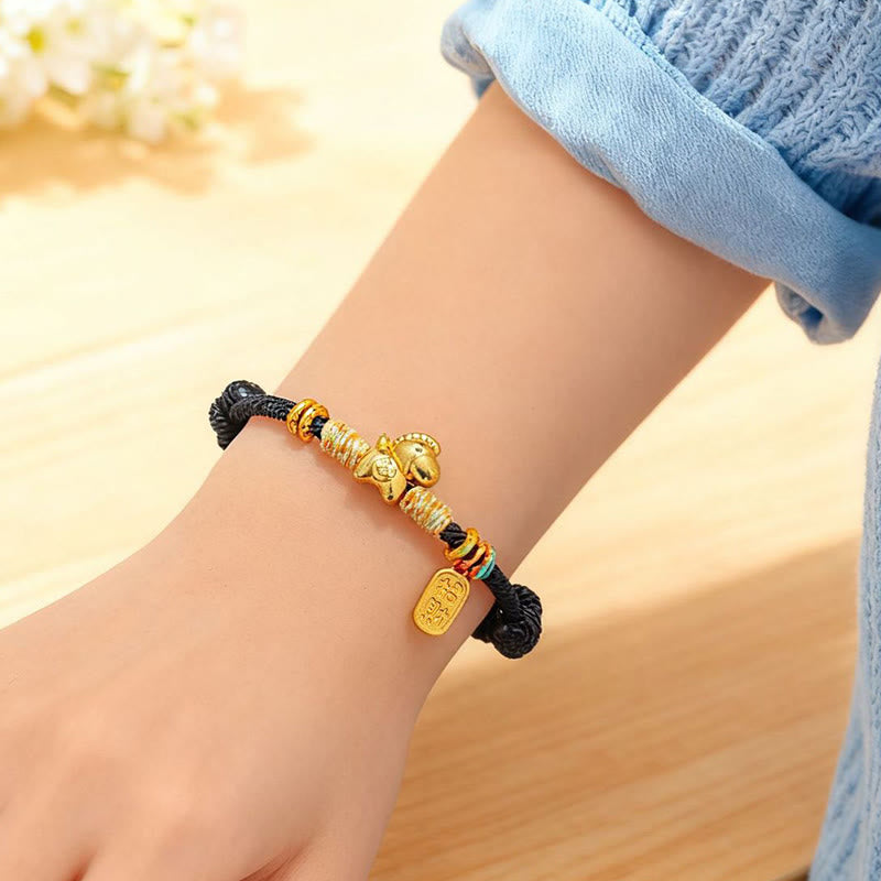 Wear FengShui Year Of The Horse Red String Black String Lucky Fortune Charm Braided Connection Bracelet