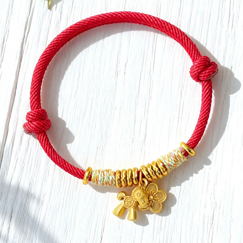 Wear FengShui Year Of The Horse Flower Charm Red String Connection Handmade Bracelet