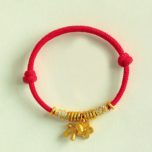 Wear FengShui Year Of The Horse Flower Charm Red String Connection Handmade Bracelet