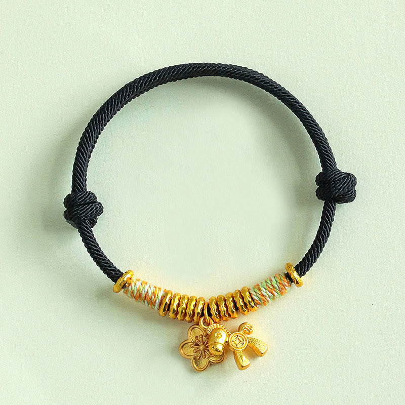 Wear FengShui Year Of The Horse Flower Charm Red String Connection Handmade Bracelet