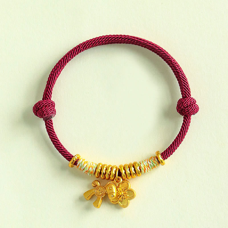 Wear FengShui Year Of The Horse Flower Charm Red String Connection Handmade Bracelet