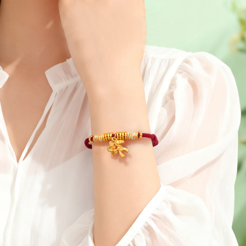 Wear FengShui Year Of The Horse Flower Charm Red String Connection Handmade Bracelet
