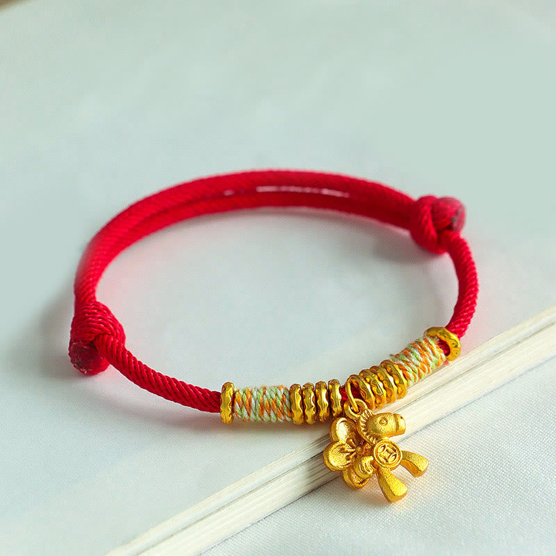 Wear FengShui Year Of The Horse Flower Charm Red String Connection Handmade Bracelet