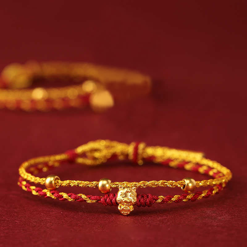 Wear FengShui 999 Gold Beads Year Of The Horse Double Wrap Golden Red String Luck Bracelet