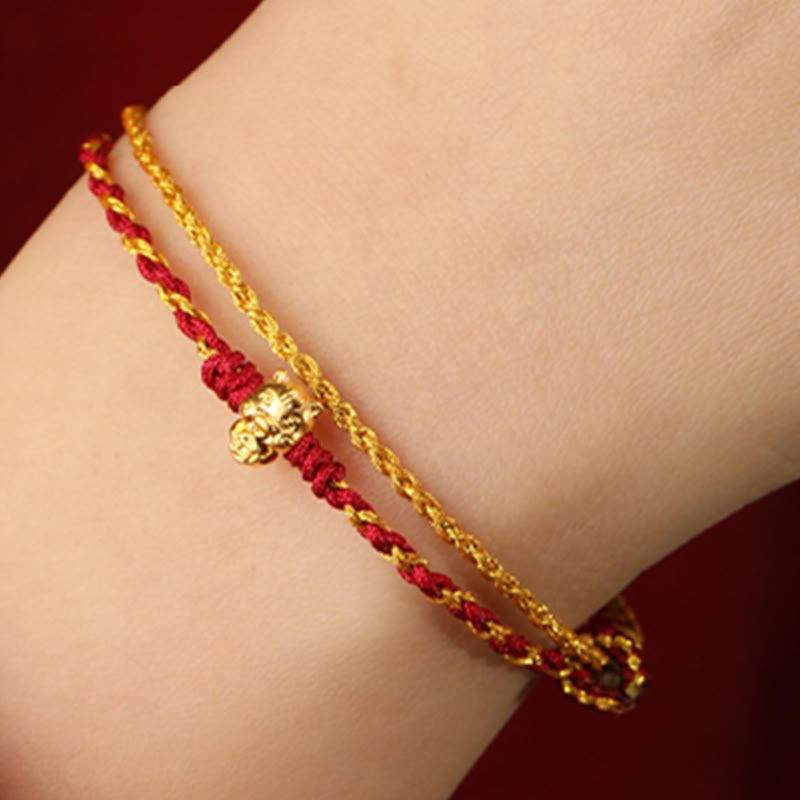 Wear FengShui 999 Gold Beads Year Of The Horse Double Wrap Golden Red String Luck Bracelet