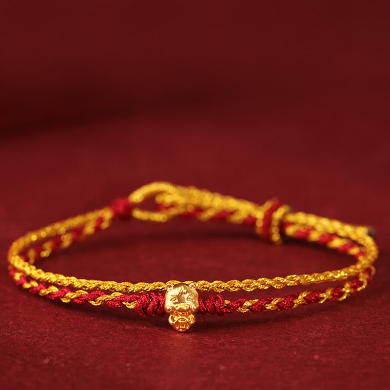 Wear FengShui 999 Gold Beads Year Of The Horse Double Wrap Golden Red String Luck Bracelet