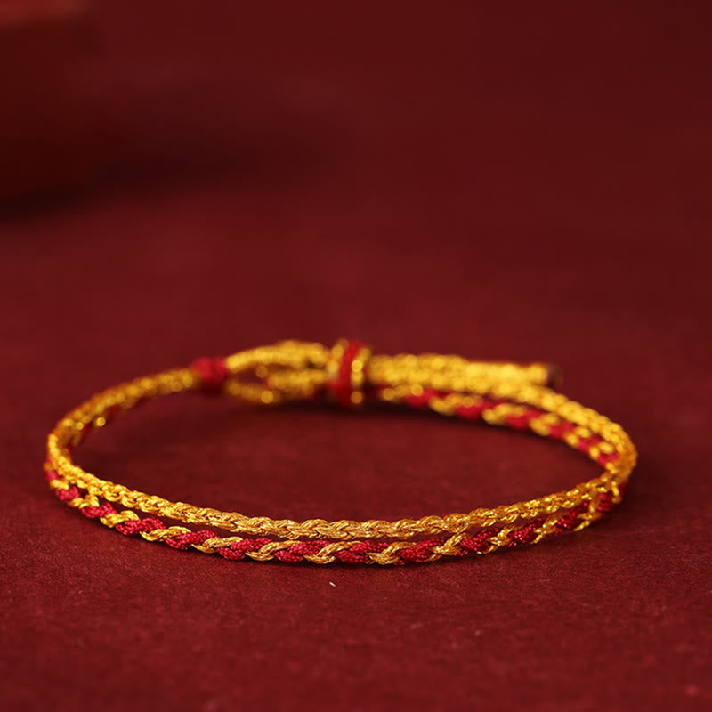 Wear FengShui 999 Gold Beads Year Of The Horse Double Wrap Golden Red String Luck Bracelet
