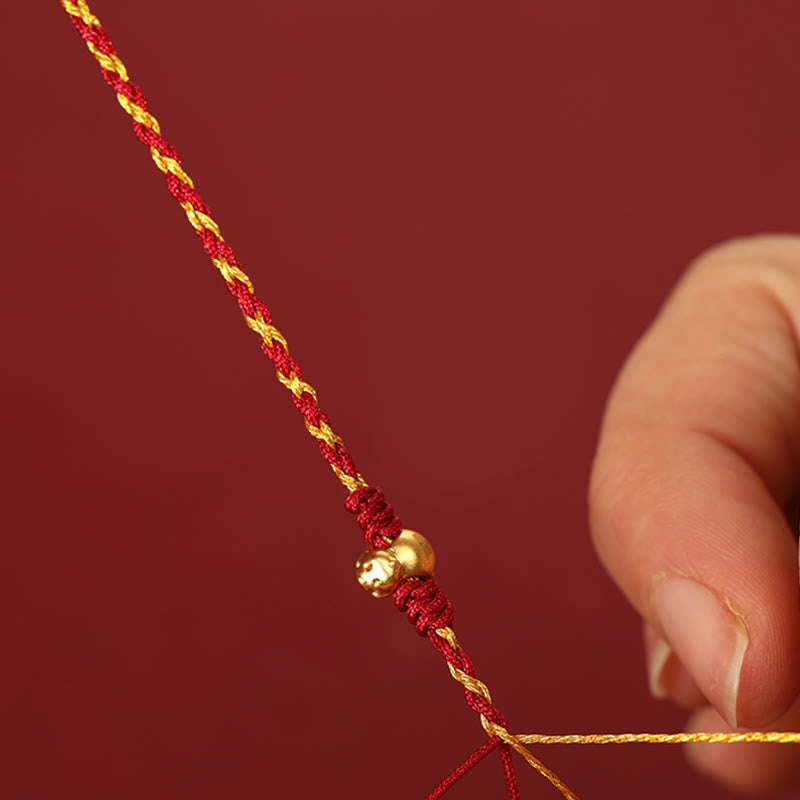 Wear FengShui 999 Gold Beads Year Of The Horse Double Wrap Golden Red String Luck Bracelet