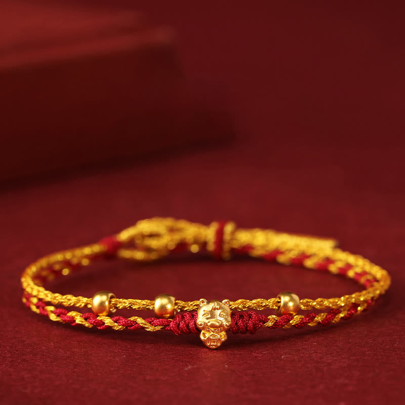 Wear FengShui 999 Gold Beads Year Of The Horse Double Wrap Golden Red String Luck Bracelet