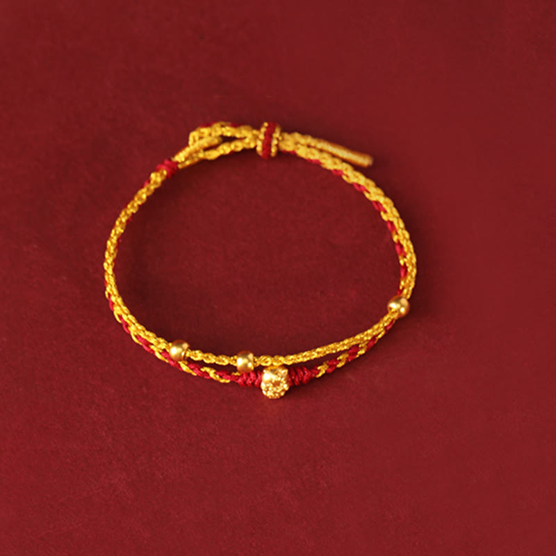 Wear FengShui 999 Gold Beads Year Of The Horse Double Wrap Golden Red String Luck Bracelet