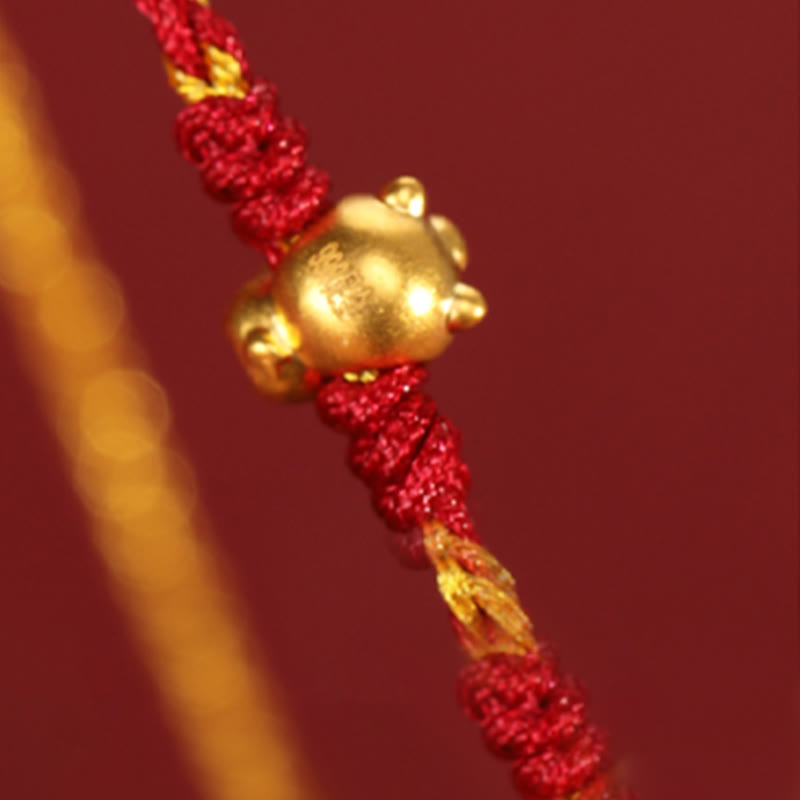 Wear FengShui 999 Gold Beads Year Of The Horse Double Wrap Golden Red String Luck Bracelet