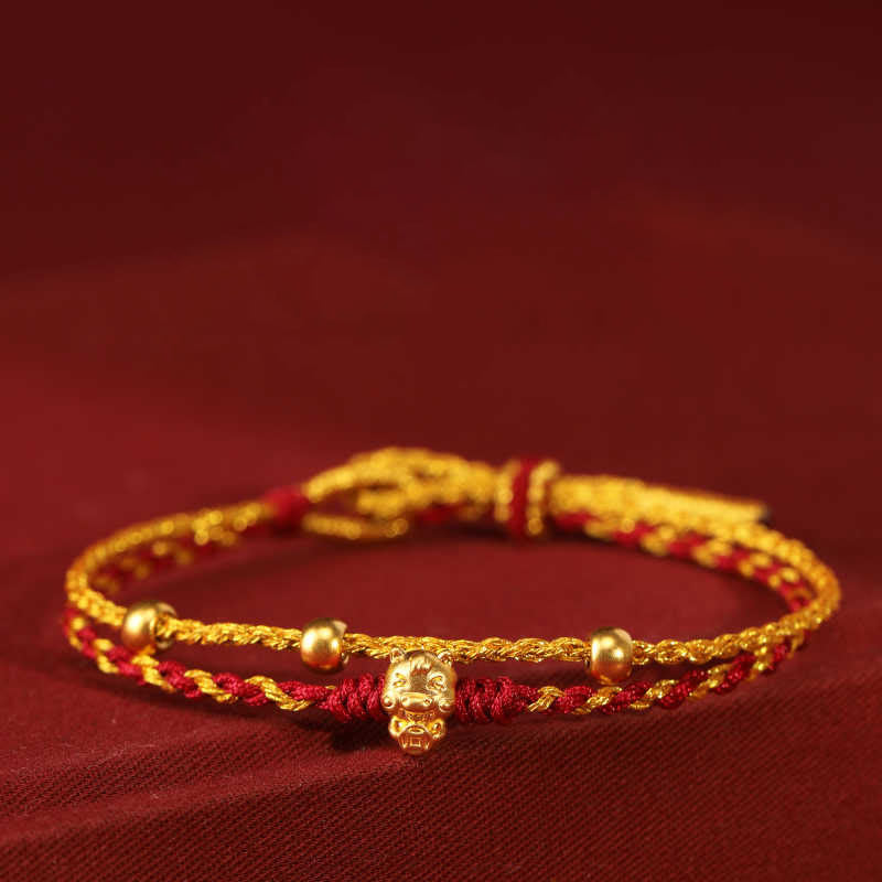 Wear FengShui 999 Gold Beads Year Of The Horse Double Wrap Golden Red String Luck Bracelet