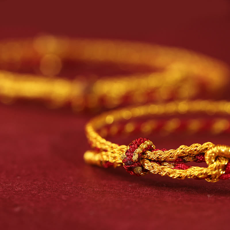 Wear FengShui 999 Gold Beads Year Of The Horse Double Wrap Golden Red String Luck Bracelet