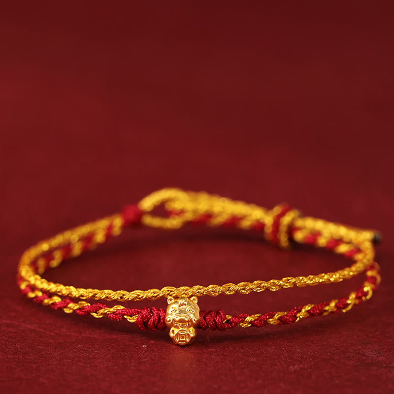 Wear FengShui 999 Gold Beads Year Of The Horse Double Wrap Golden Red String Luck Bracelet