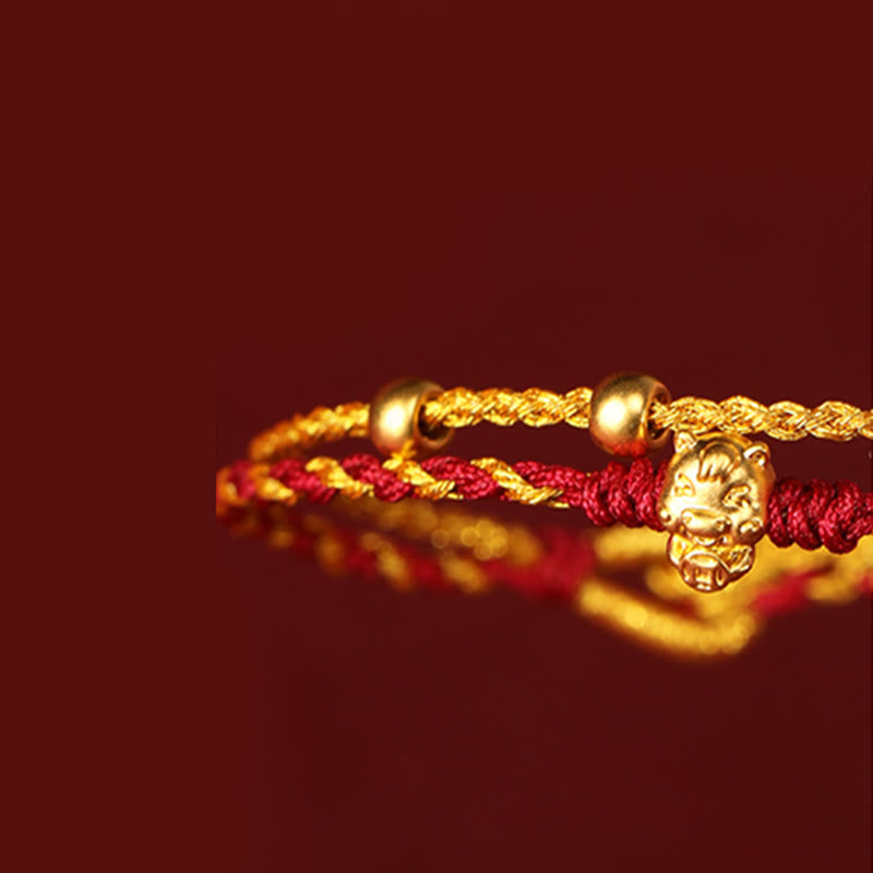 Wear FengShui 999 Gold Beads Year Of The Horse Double Wrap Golden Red String Luck Bracelet
