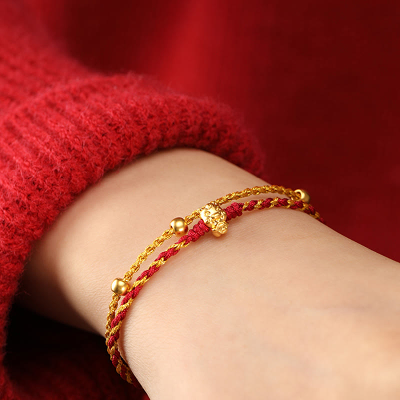 Wear FengShui 999 Gold Beads Year Of The Horse Double Wrap Golden Red String Luck Bracelet