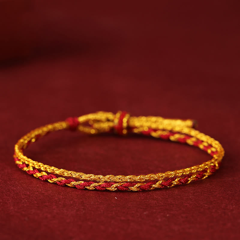 Wear FengShui 999 Gold Beads Copper Coin Double Wrap Golden Red String Connection Braided Bracelet