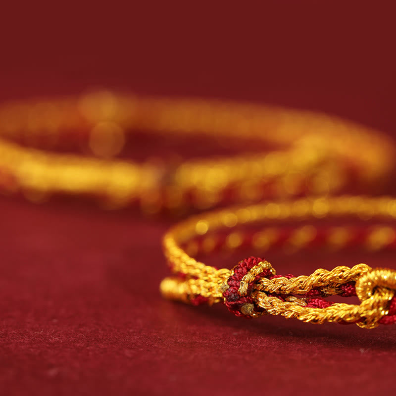 Wear FengShui 999 Gold Beads Copper Coin Double Wrap Golden Red String Connection Braided Bracelet