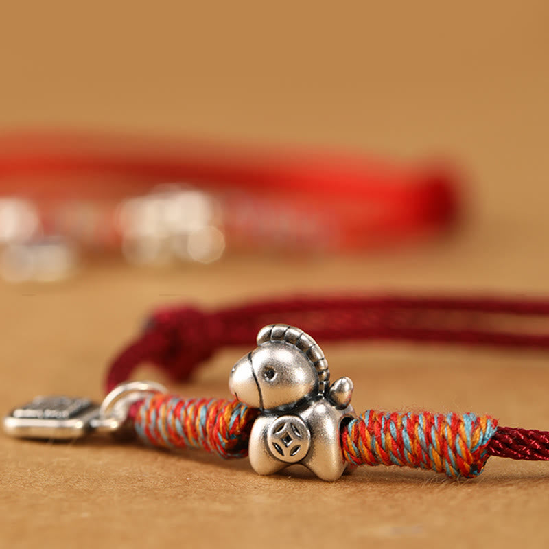 Wear FengShui 999 Sterling Silver Year Of The Horse Fu Character Charm String Braided Luck Bracelet